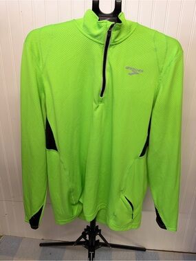 Brooks Neon Green Half-Zip Performance Pullover